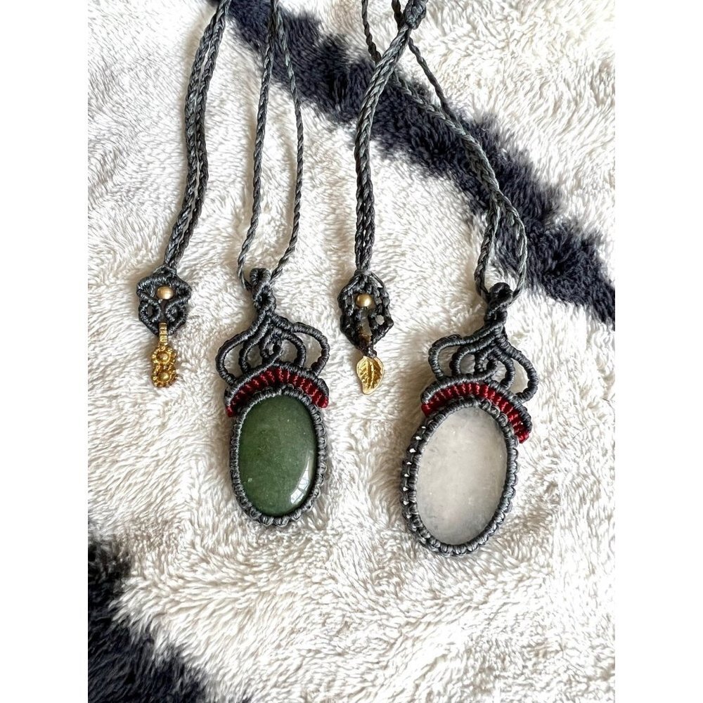 ARTISAN Made Hemp Adventurine or Quartz Necklace